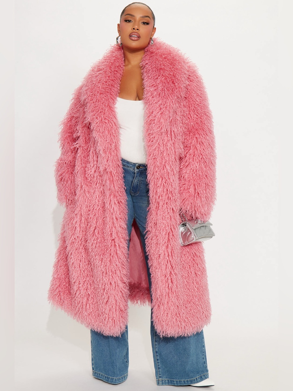 NWT Fashion Nova Pink Faux Fur Long Coat 3X - Picture 6 of 9
